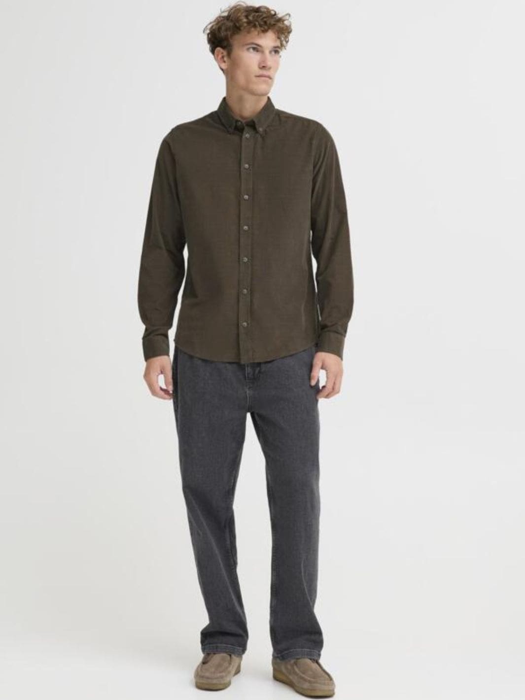 Casual Friday Shirts Skjorte | Anton LS BD Baby Cord Green Ink