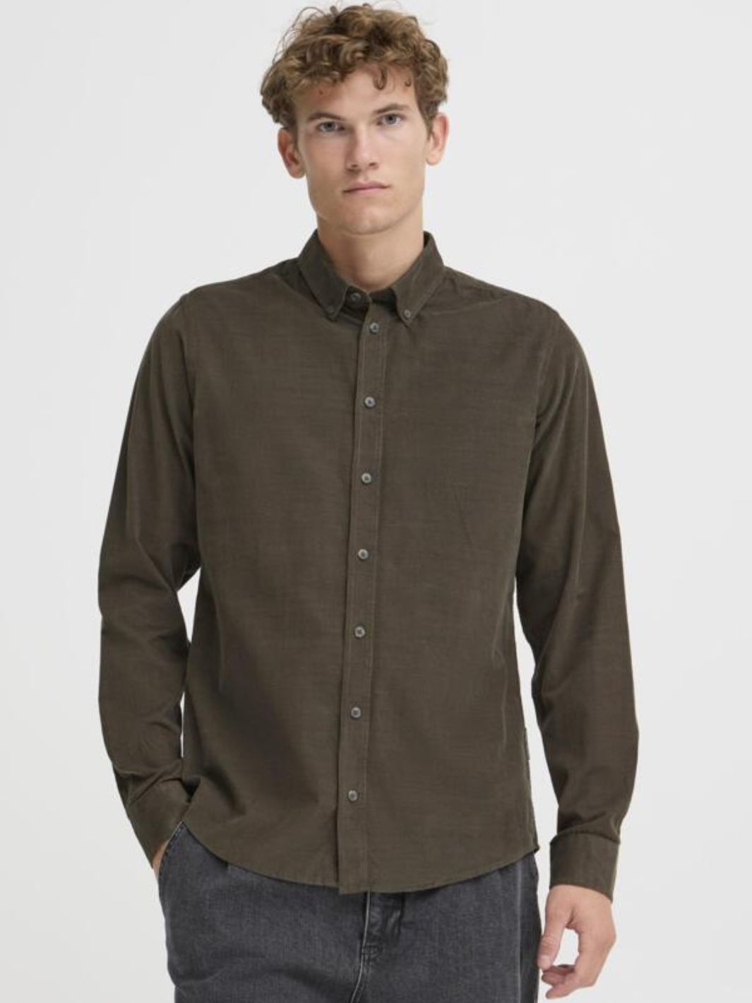 Casual Friday Shirts Skjorte | Anton LS BD Baby Cord Green Ink