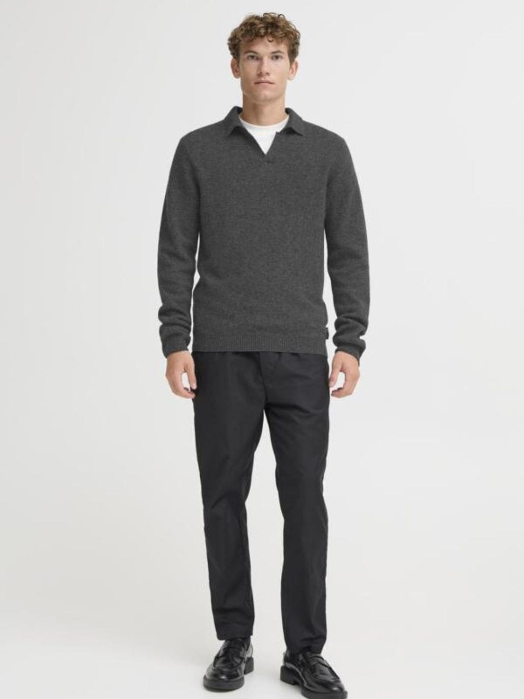 Casual Friday Sweaters Genser | Karl Lambswool Knit Polo Dark Grey