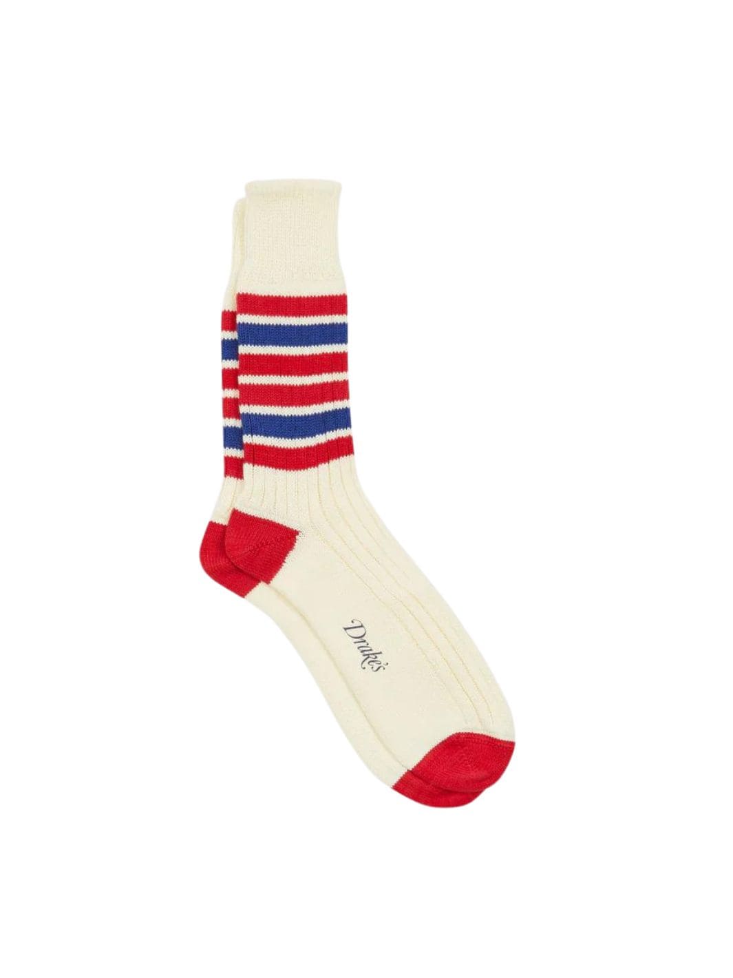 Drake's Accessories M / Ecru red Sokker | Striped Sport Sock Ecru Red