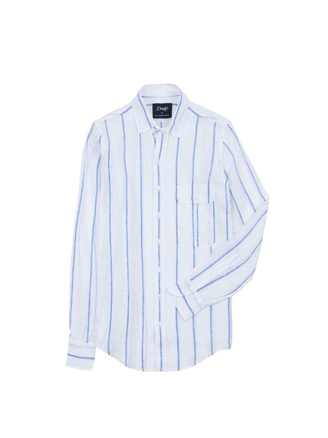 Drake's Shirts Skjorte | Linen Wide Navy Stripe