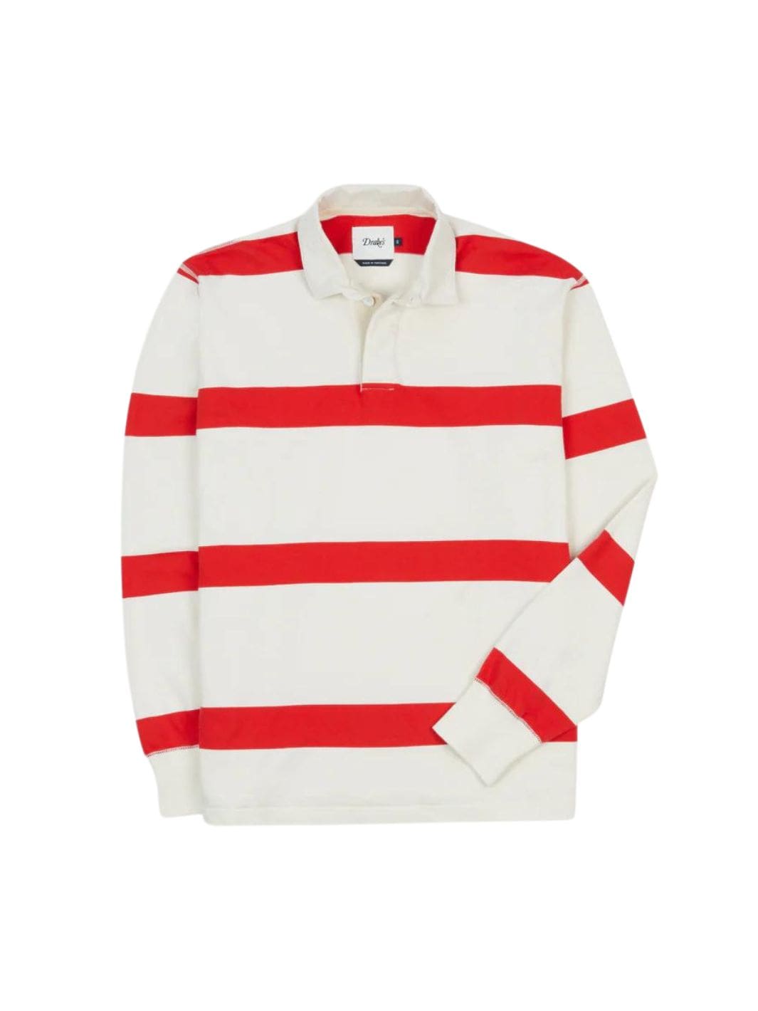 Drake's Sweaters Genser | Stripe Rugby Shirt White/Red