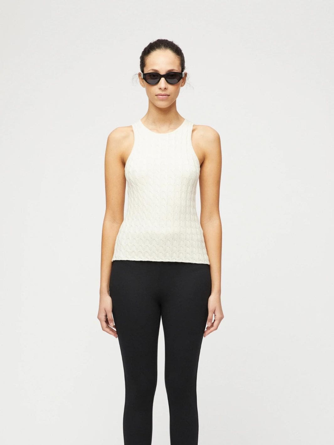 Fall Winter Spring Summer Tops Tank top | Crew Cable Knit Whipped Cream