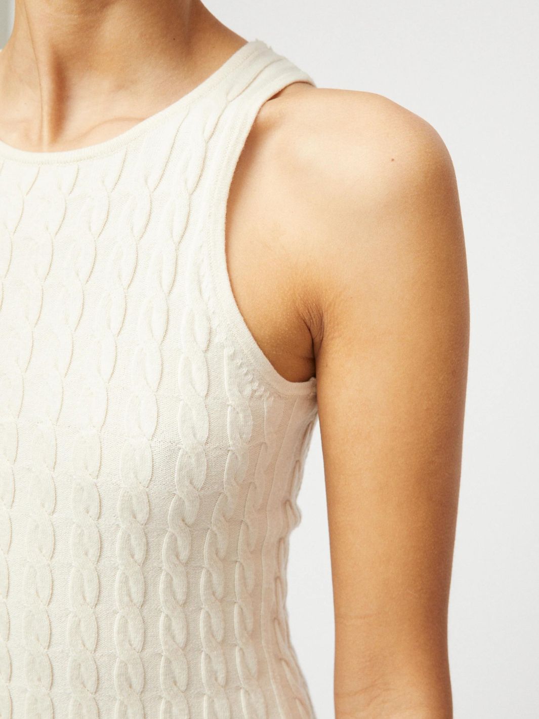 Fall Winter Spring Summer Tops Tank top | Crew Cable Knit Whipped Cream