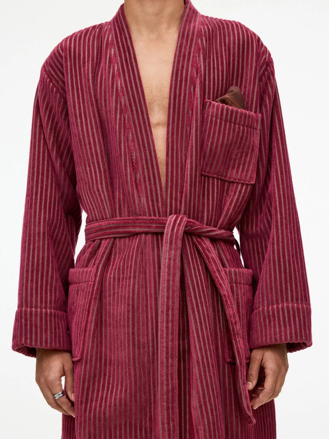 Oas Underwear Badekåpe | Botanico Striped Velour Robe Pink