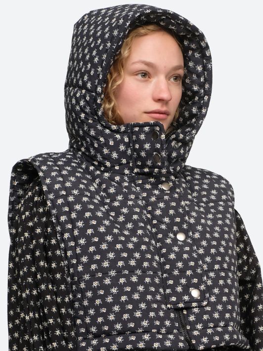 Sea NY Outerwear Vest | Pascala Floral Printed Puffer Hood