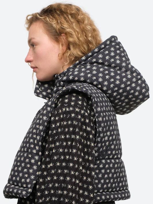 Sea NY Outerwear Vest | Pascala Floral Printed Puffer Hood