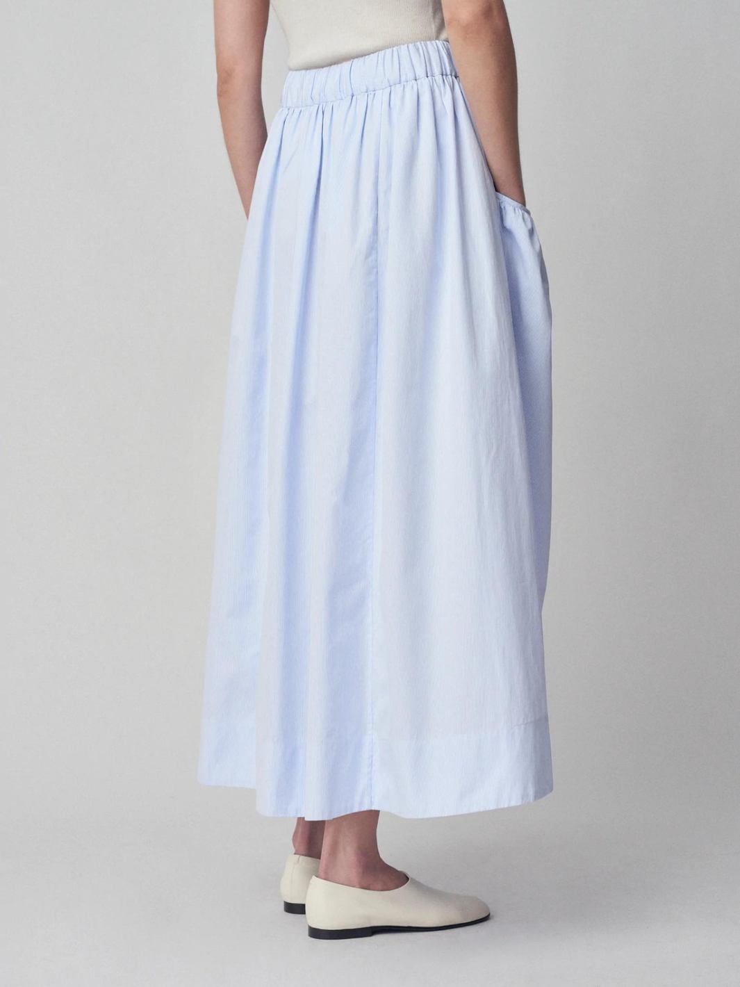 CO Collections Skirts Skjørt | Full Elastic Waist Cotton Skirt Blue Oxford