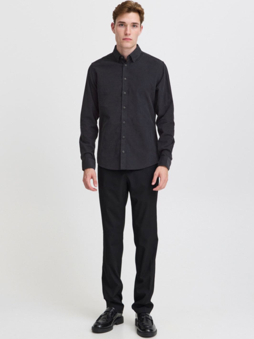 Casual Friday Shirts Skjorte | Anton LS BD Baby Cord Dark Grey
