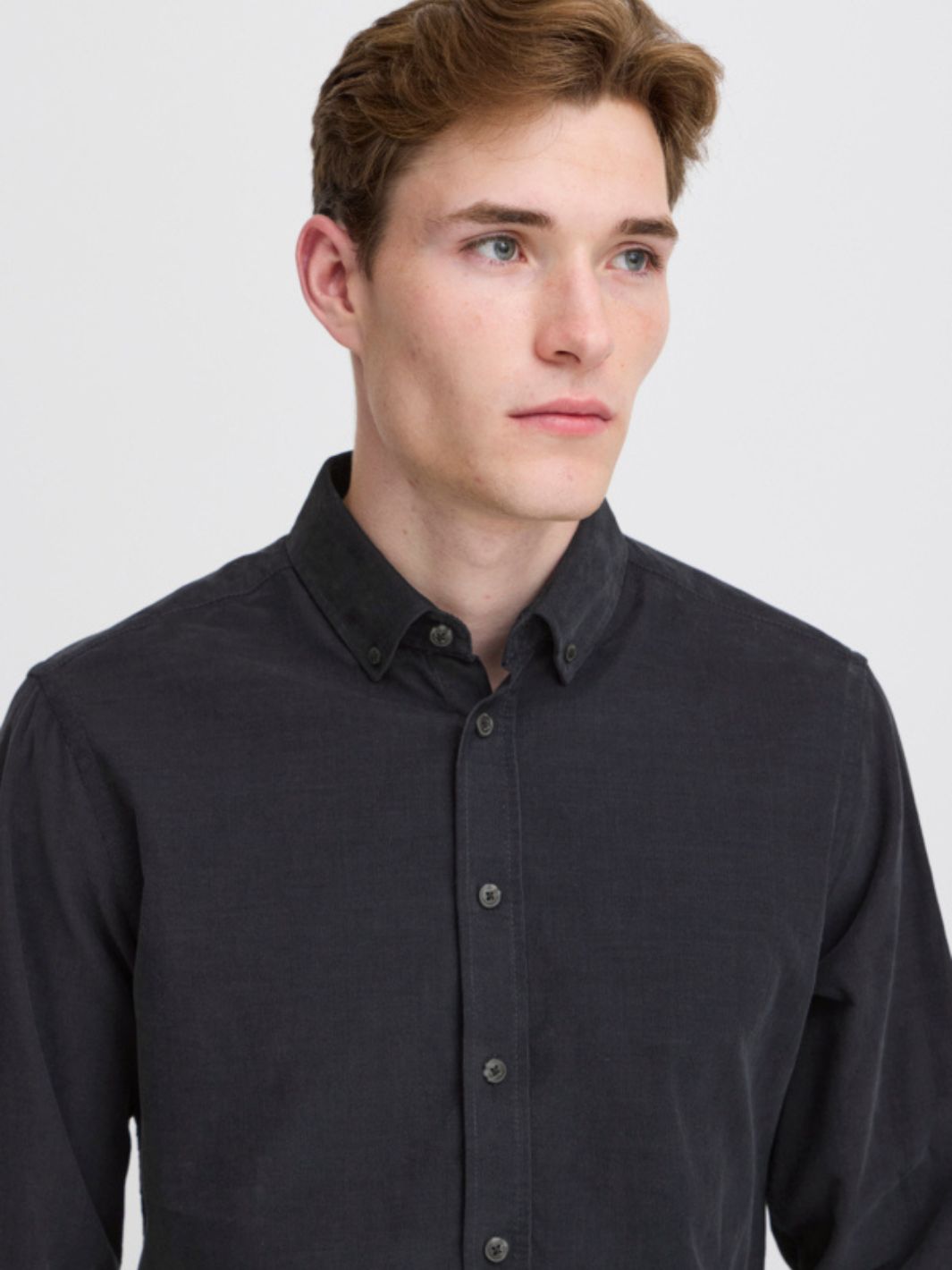 Casual Friday Shirts Skjorte | Anton LS BD Baby Cord Dark Grey
