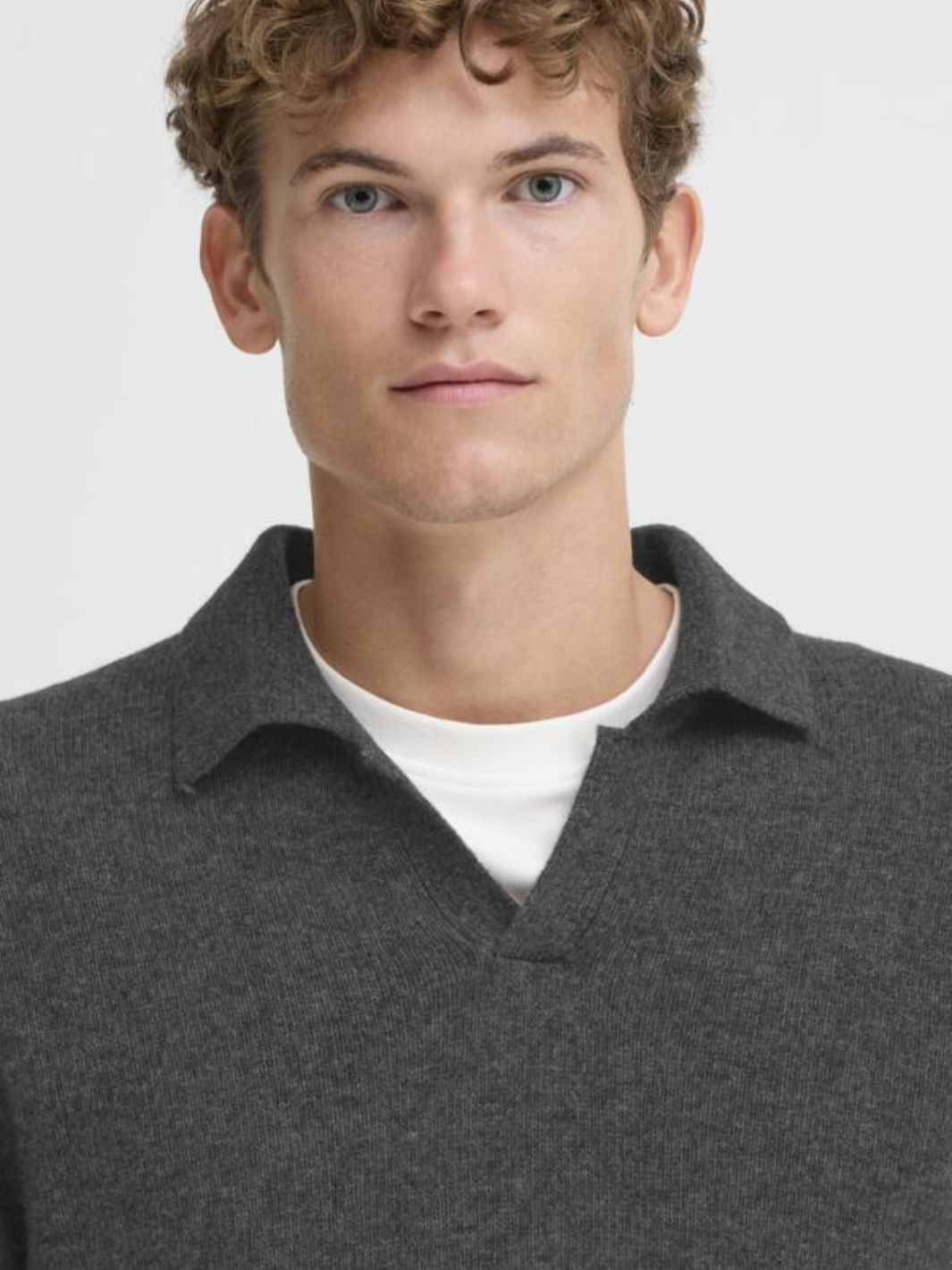Casual Friday Sweaters Genser | Karl Lambswool Knit Polo Dark Grey