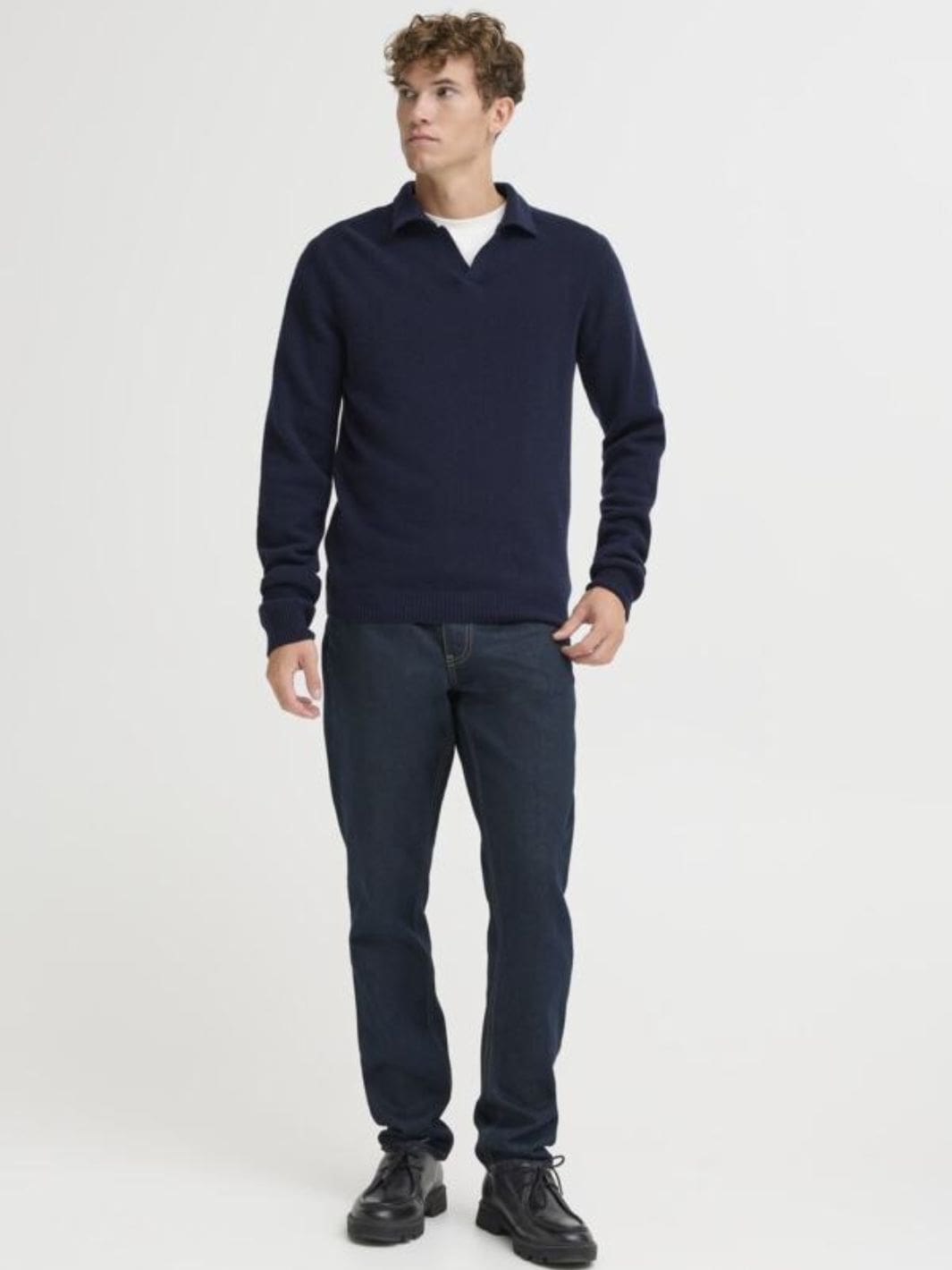 Casual Friday Sweaters Genser | Karl Lambswool Knit Polo Navy