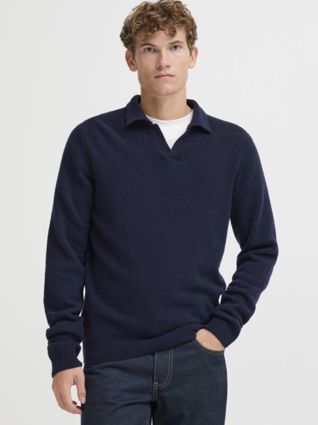 Casual Friday Sweaters Genser | Karl Lambswool Knit Polo Navy