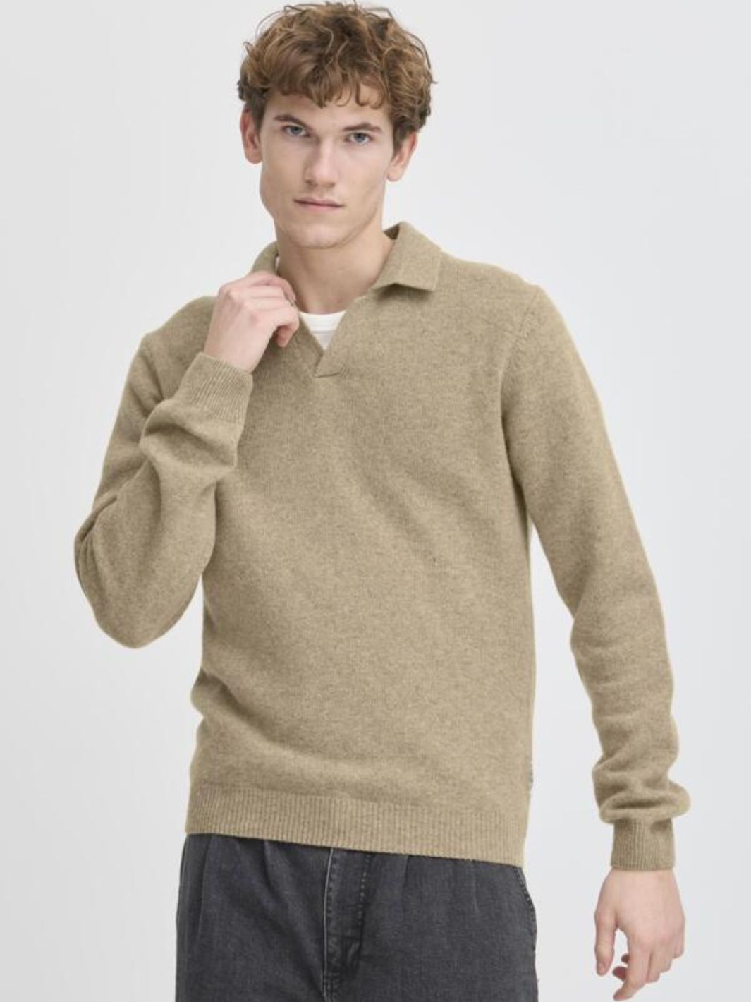Casual Friday Sweaters Genser | Karl Lambswool Knit Polo Silver Mink Melange