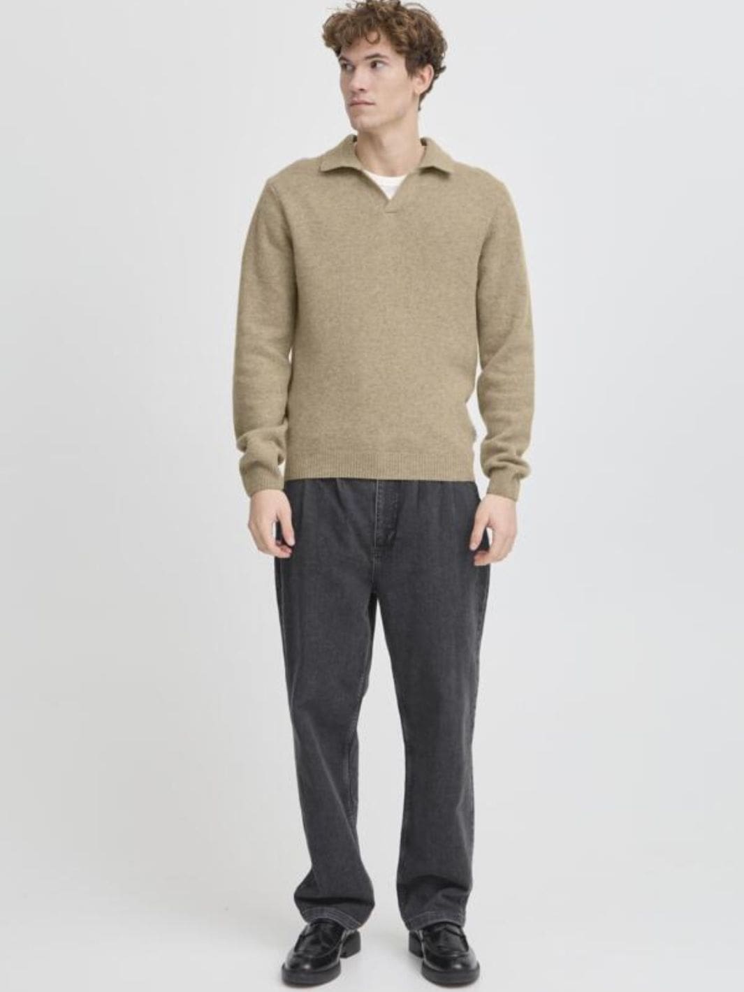 Casual Friday Sweaters Genser | Karl Lambswool Knit Polo Silver Mink Melange