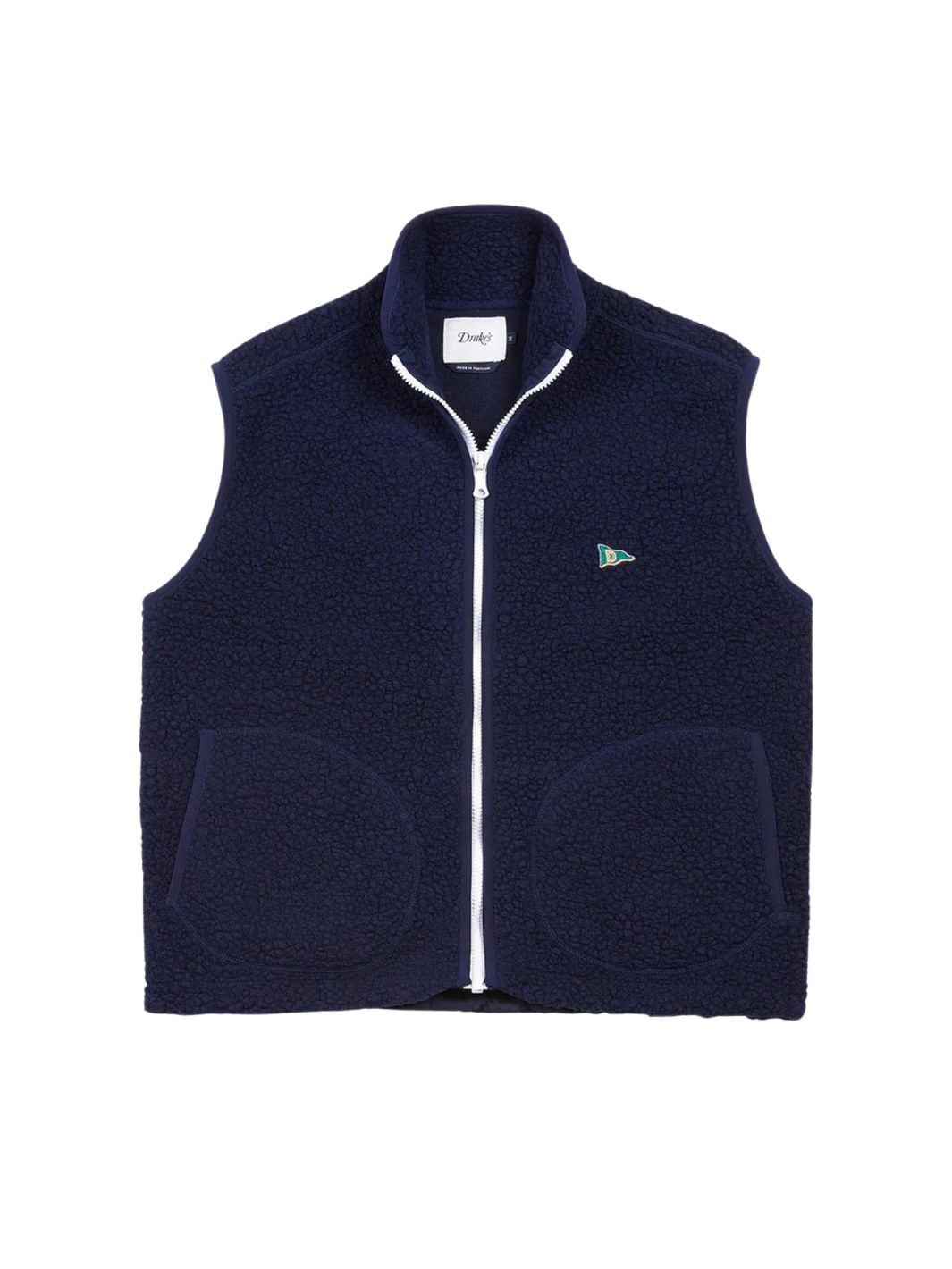 Drake's Outerwear Vest | Boucle Wool Zip Fleece Vest Navy
