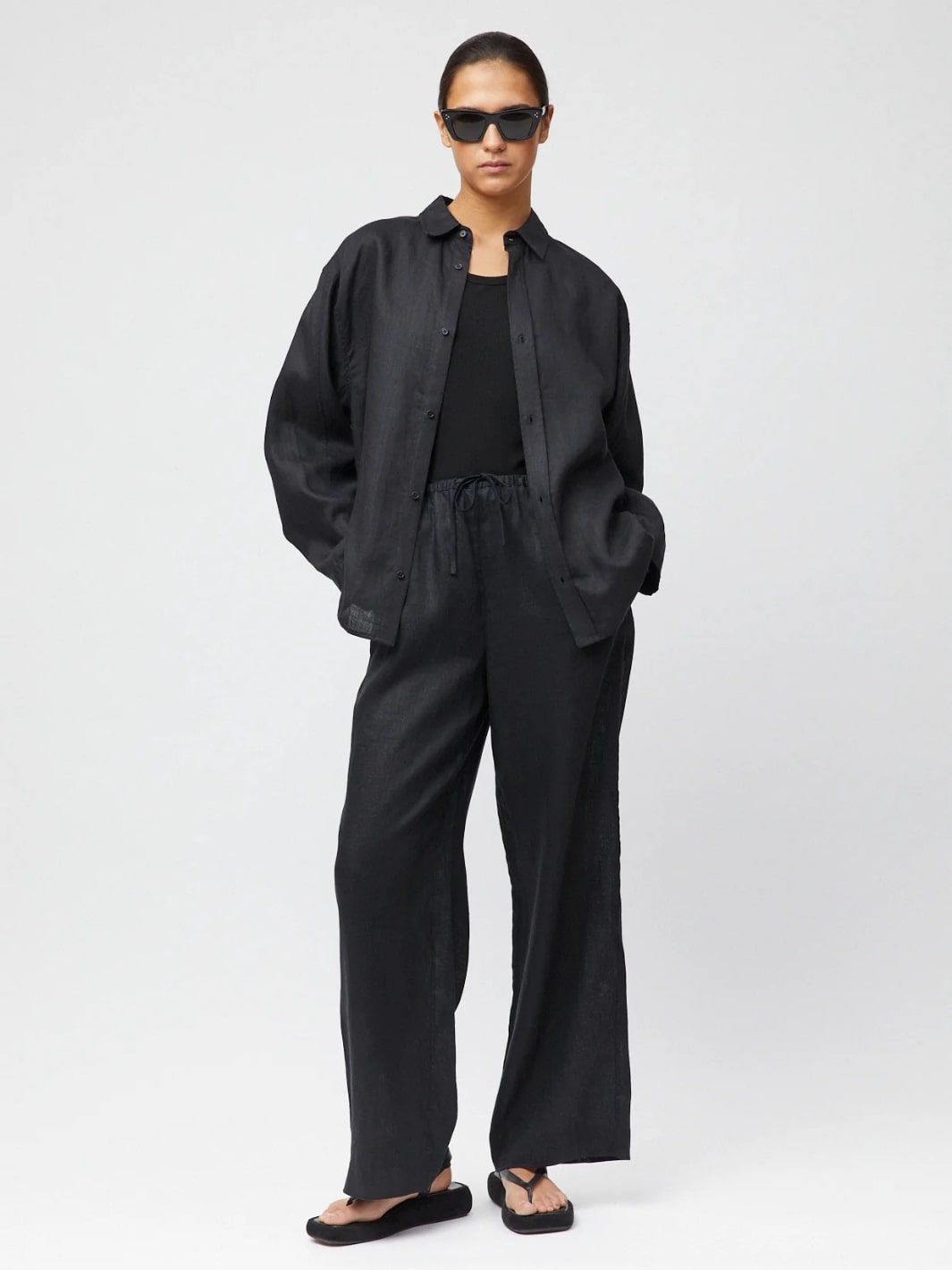 Fall Winter Spring Summer Bukser Bukse | Linen Siena Trousers Jet Black