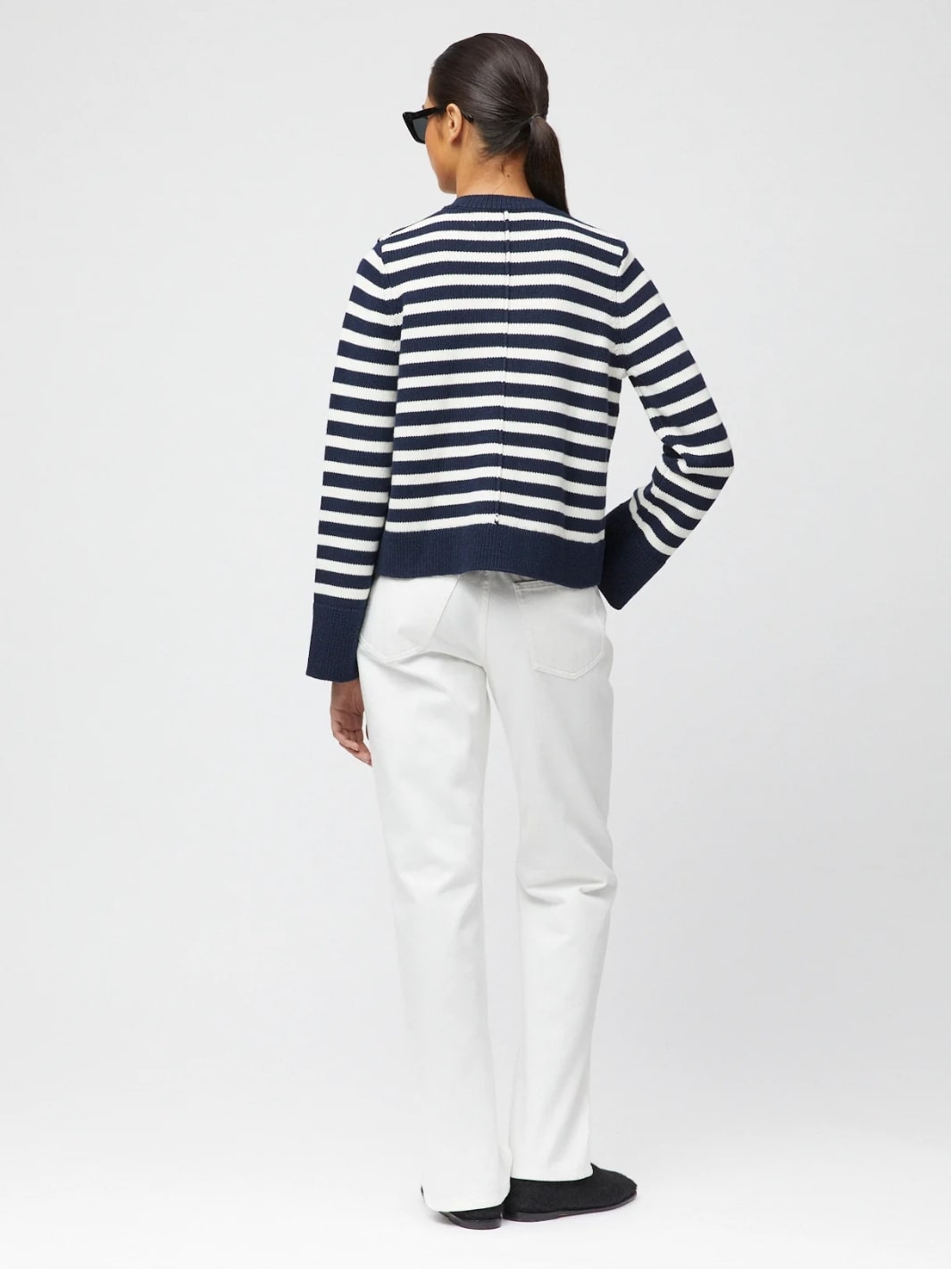 Fall Winter Spring Summer Knit Cardigan | Structured Cotton Cardigan Navy Cream Stripe