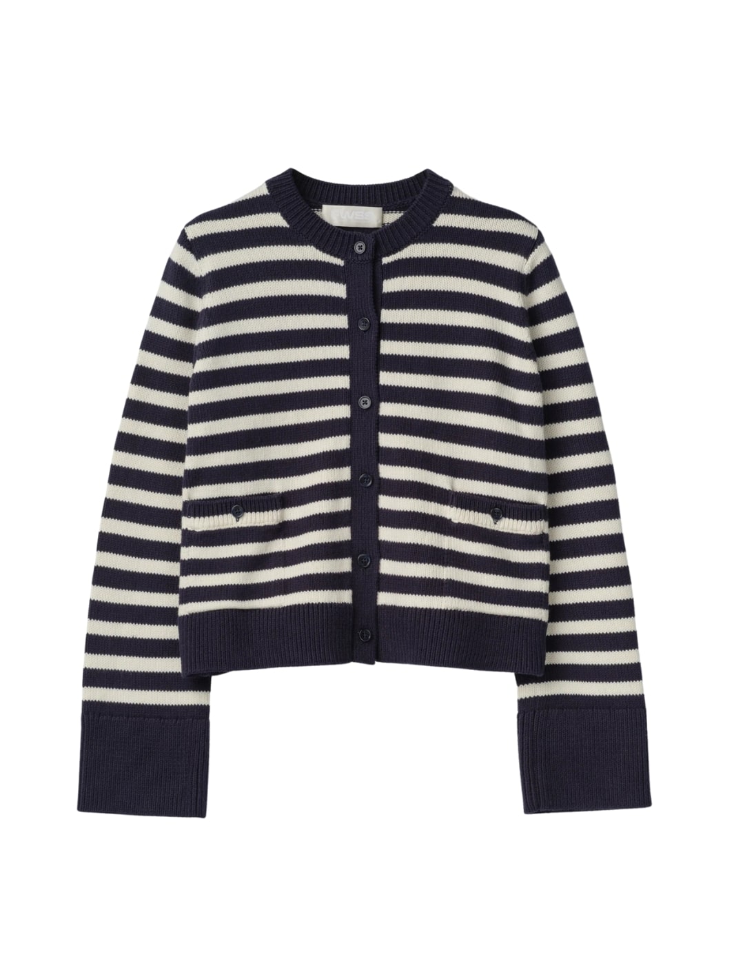 Fall Winter Spring Summer Knit Cardigan | Structured Cotton Cardigan Navy Cream Stripe