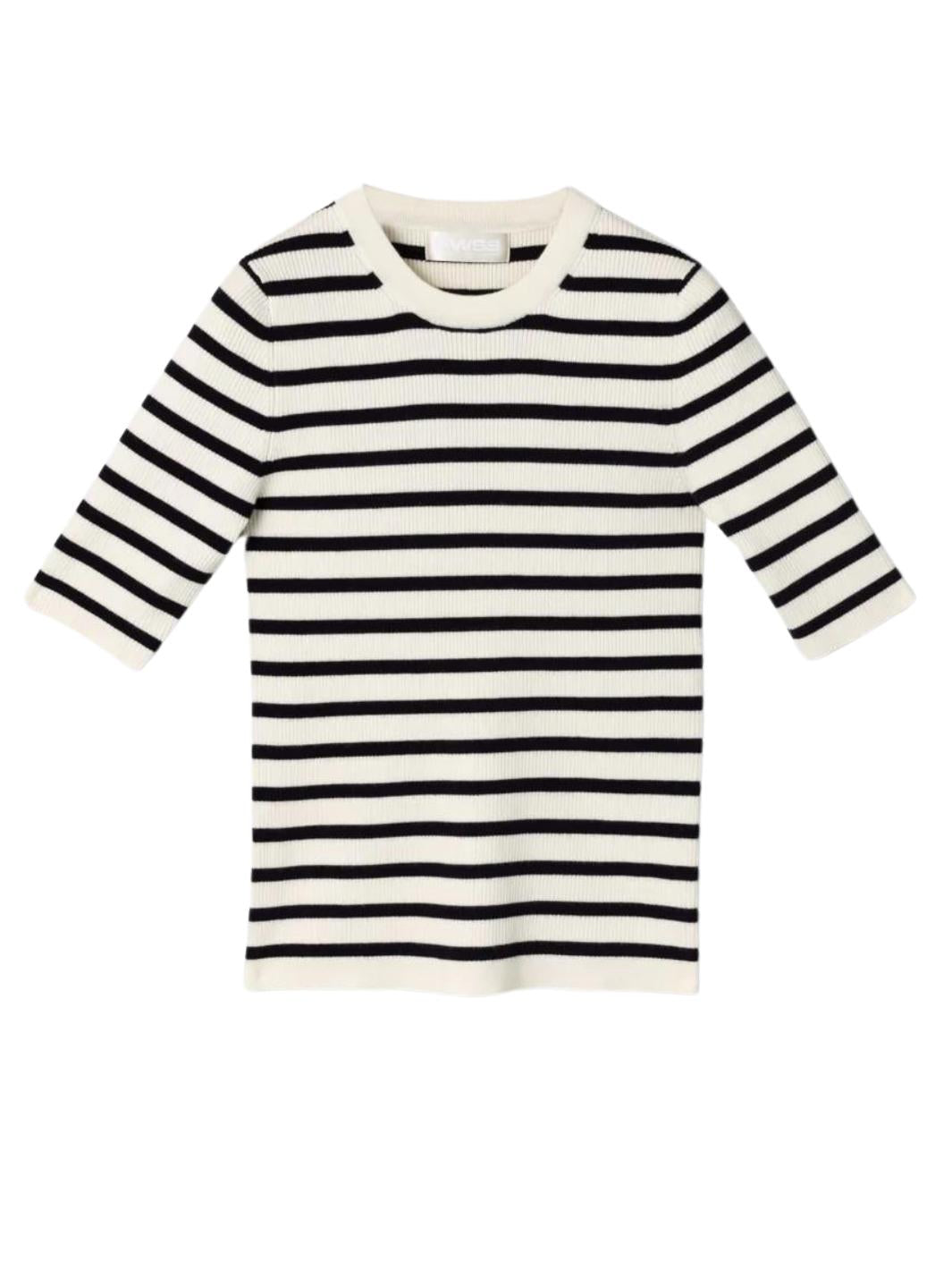 Fall Winter Spring Summer Tees & Longsleeves T-Skjorte | Midi Sleeve Rib Tee Cream Navy Stripe