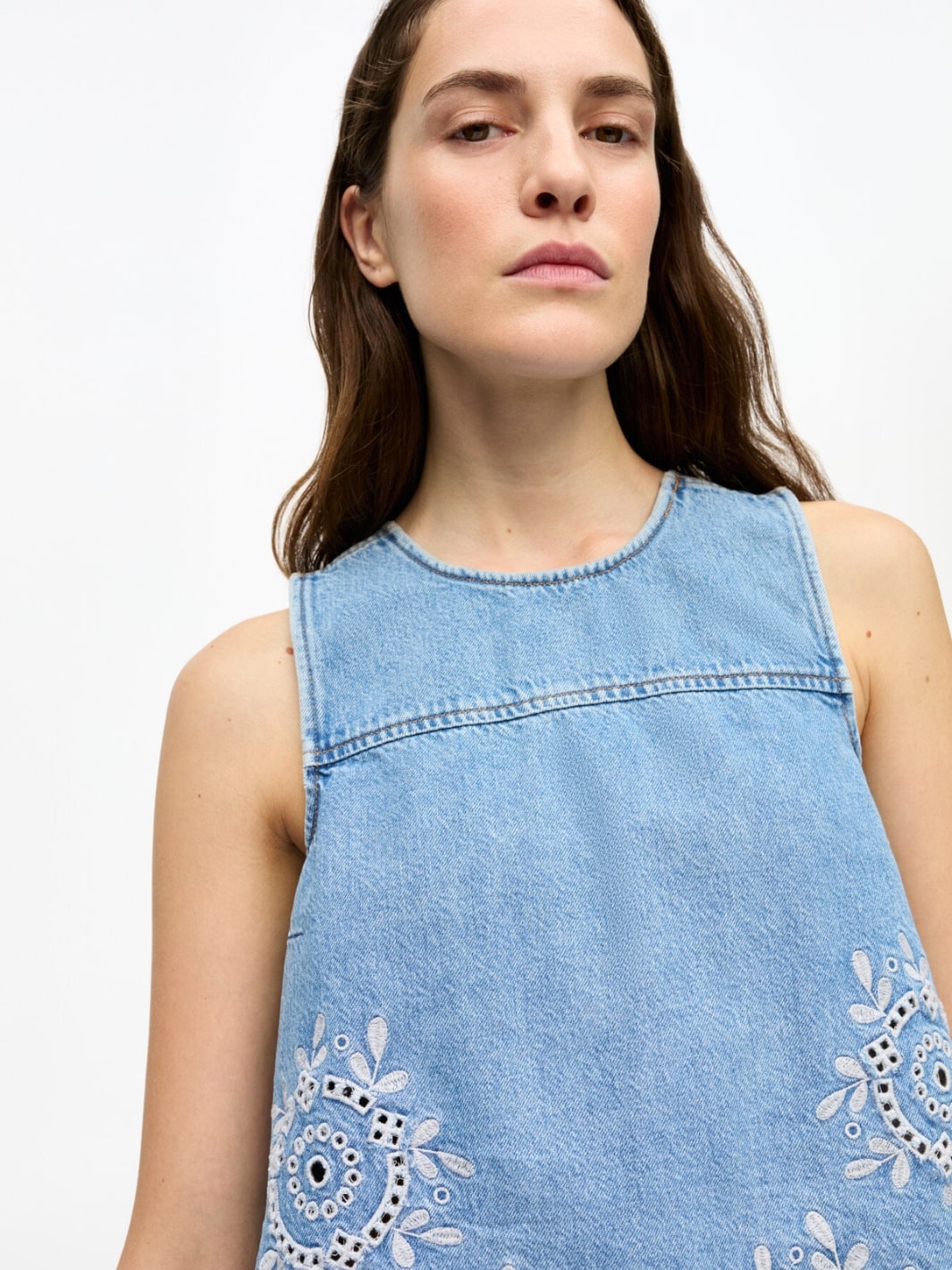 Ganni Blouses Top | Broderie Anglaise Denim Top