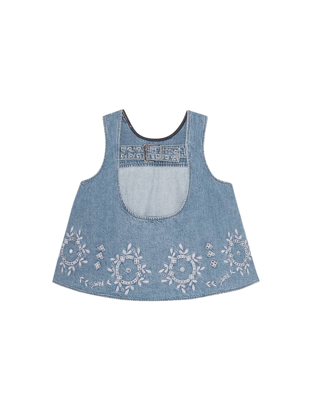 Ganni Blouses Top | Broderie Anglaise Denim Top