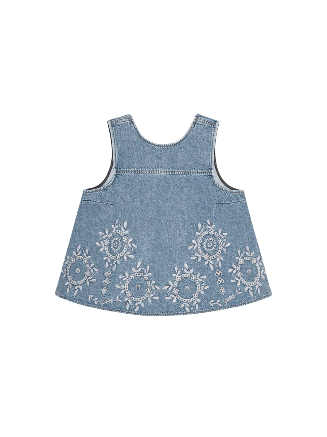 Ganni Blouses Top | Broderie Anglaise Denim Top