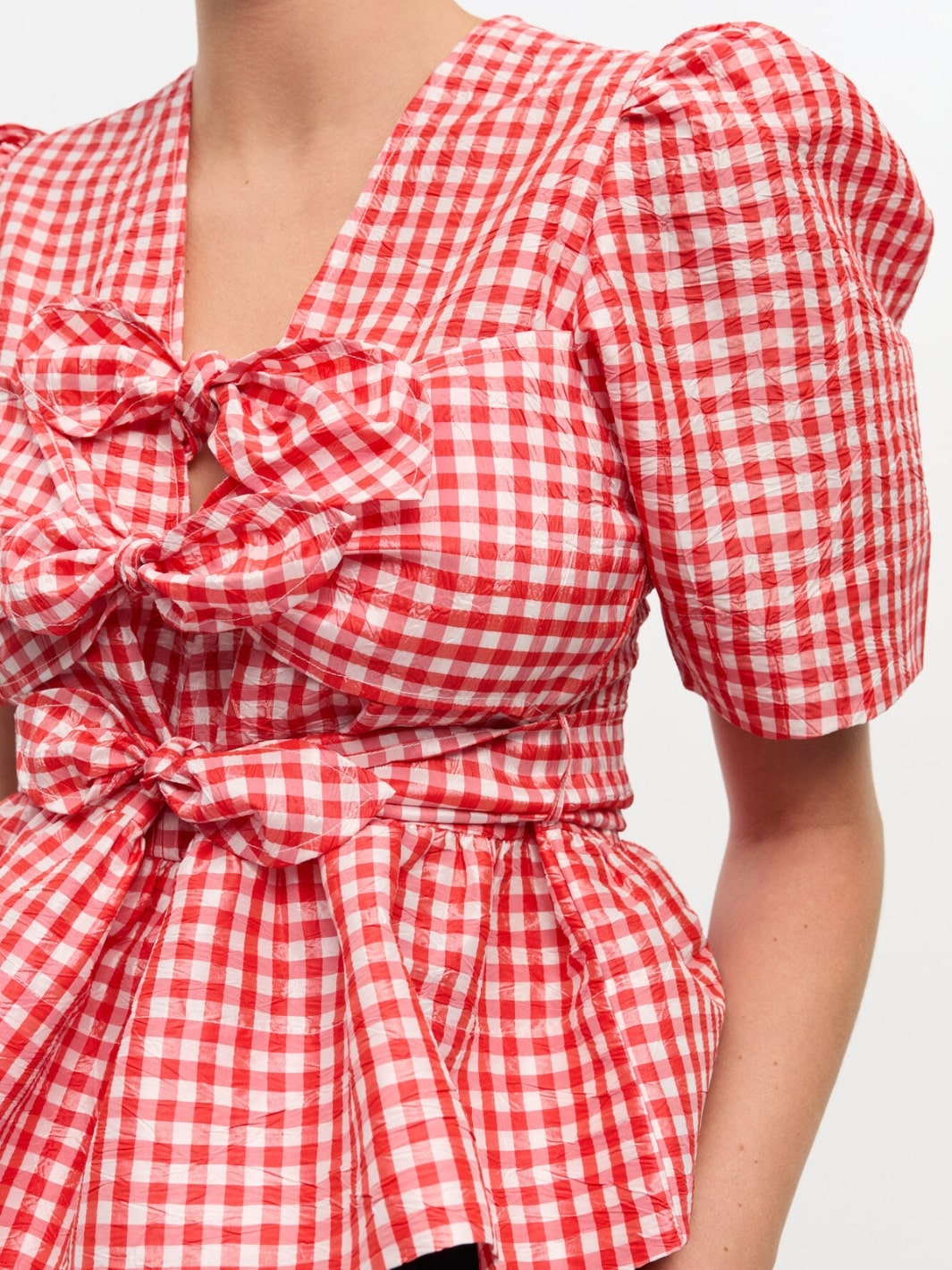Ganni Blouses Top | Crinkled Check Taffeta Blouse