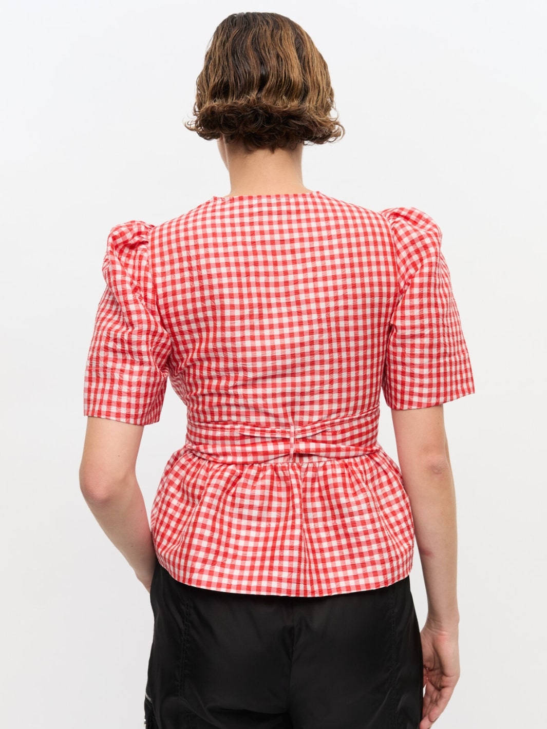 Ganni Blouses Top | Crinkled Check Taffeta Blouse