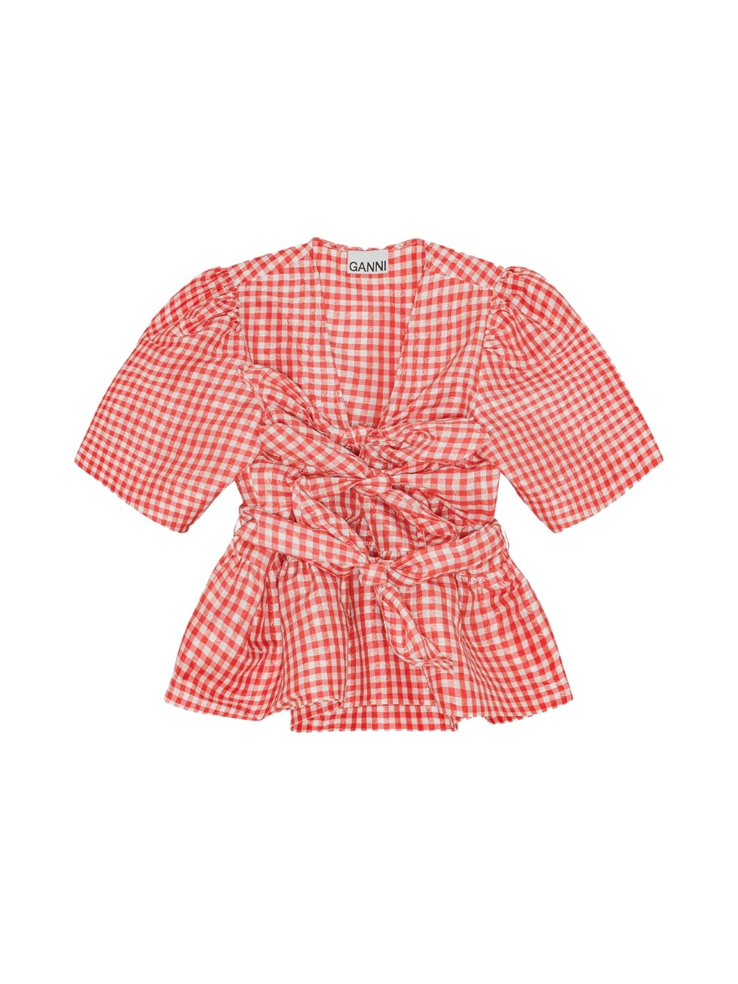 Ganni Blouses Top | Crinkled Check Taffeta Blouse
