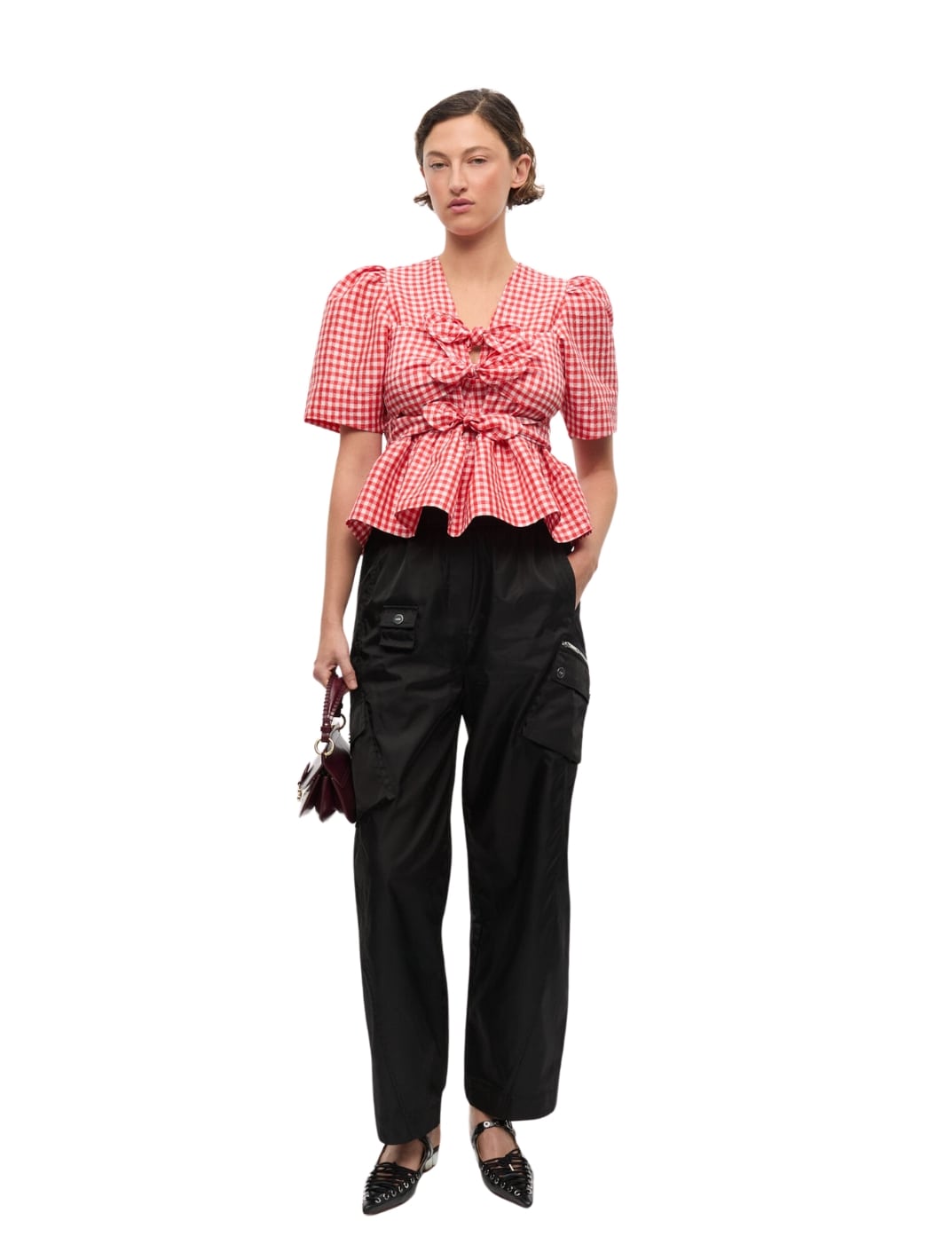 Ganni Blouses Top | Crinkled Check Taffeta Blouse