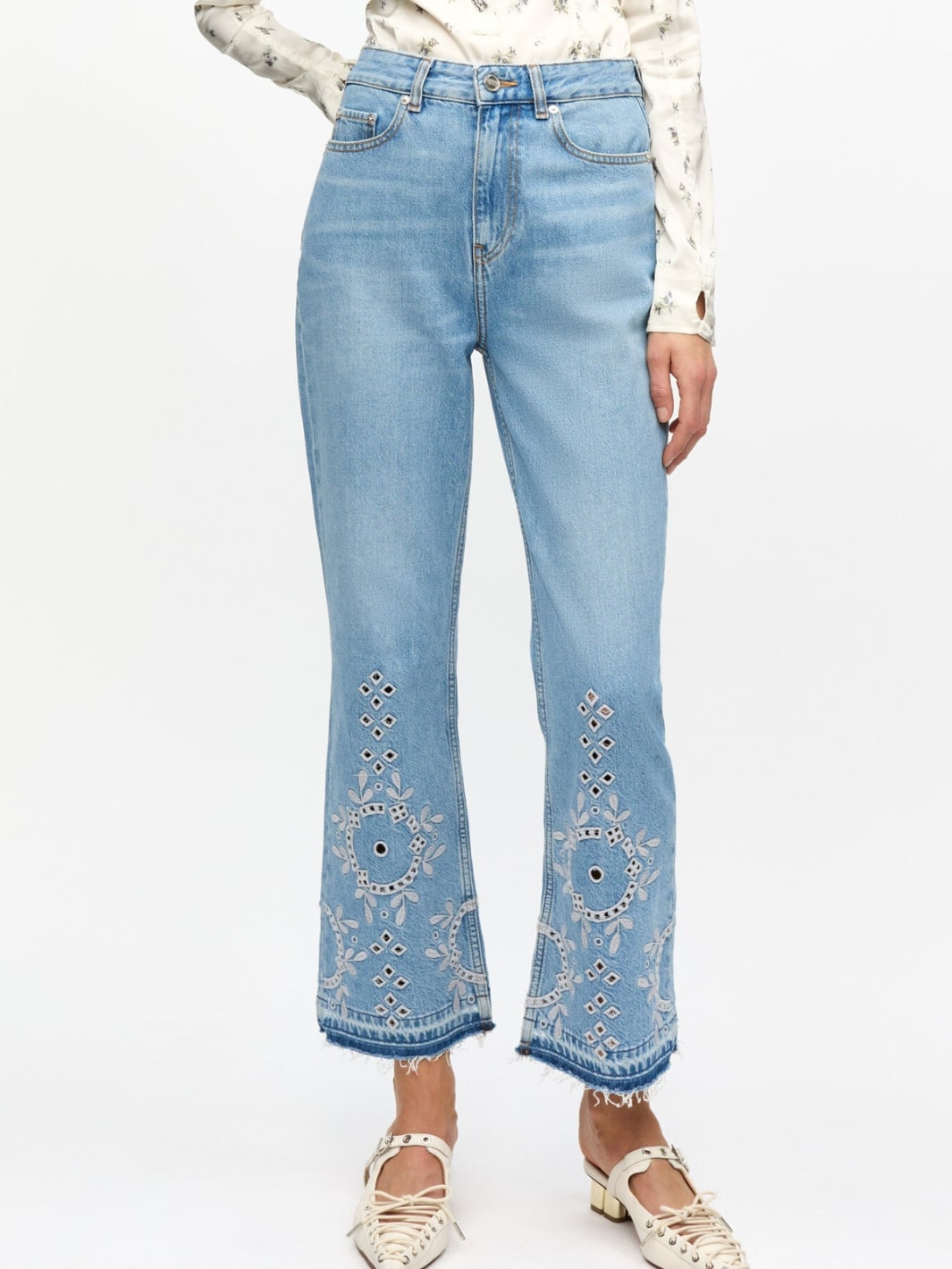 Ganni Bukser Bukse | Broderie Anglaise Denim Betzy Cropped