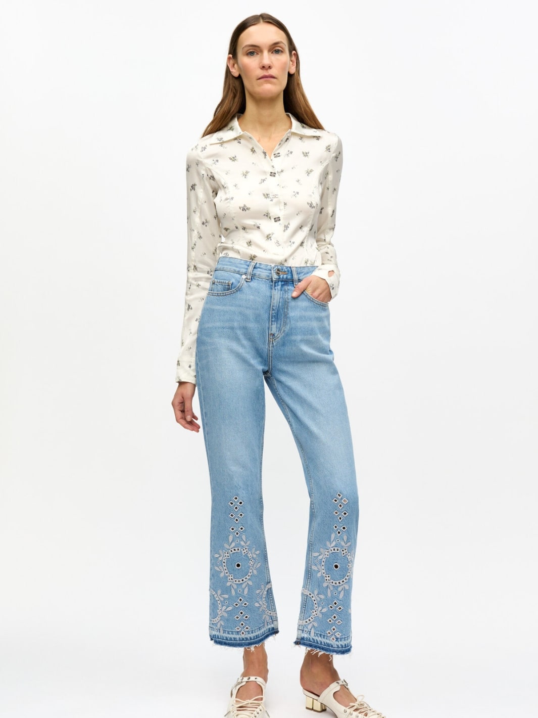 Ganni Bukser Bukse | Broderie Anglaise Denim Betzy Cropped