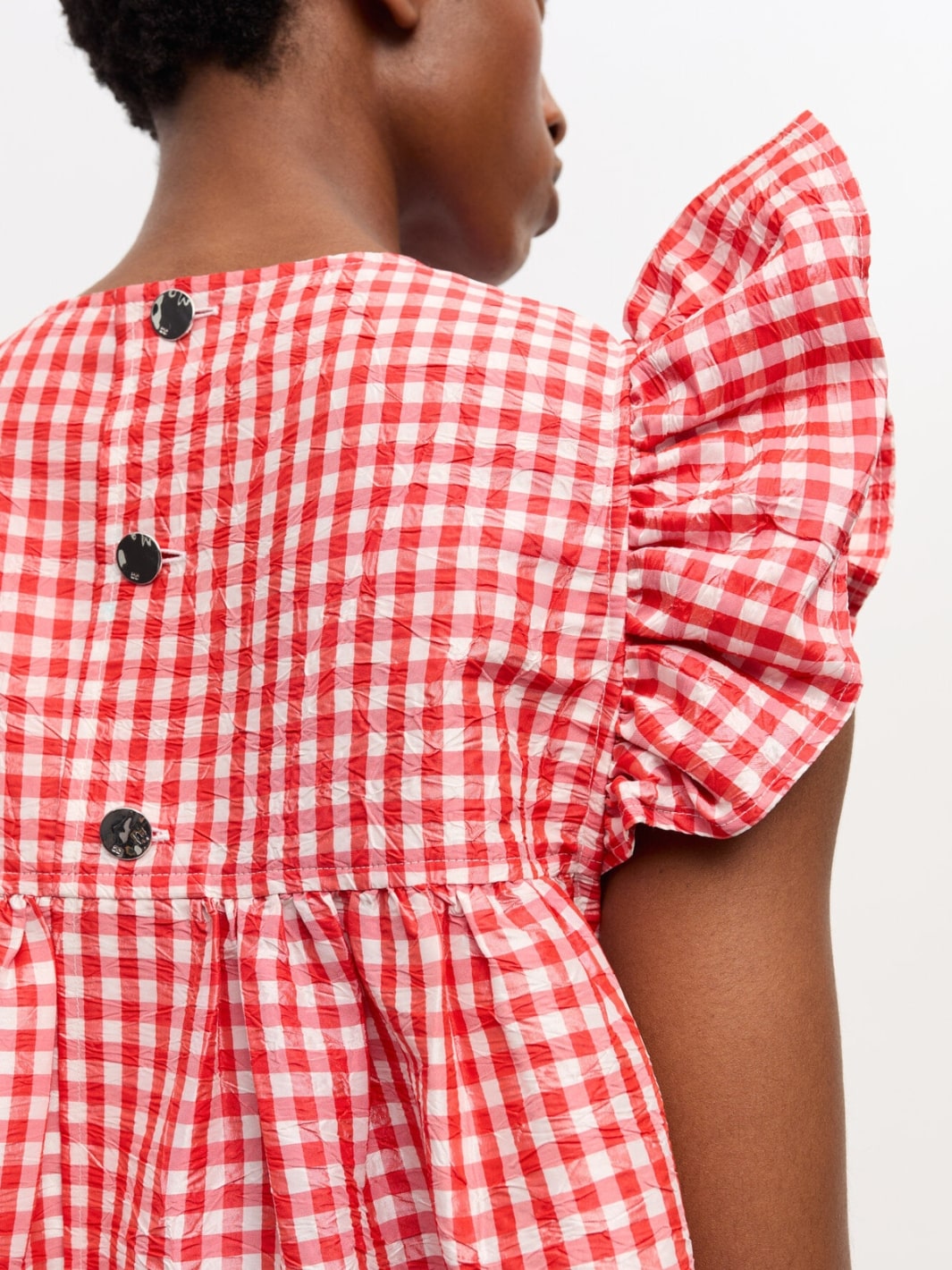 Ganni Dresses Kjole | Crinkled Check Taffeta Frill Mini Dress
