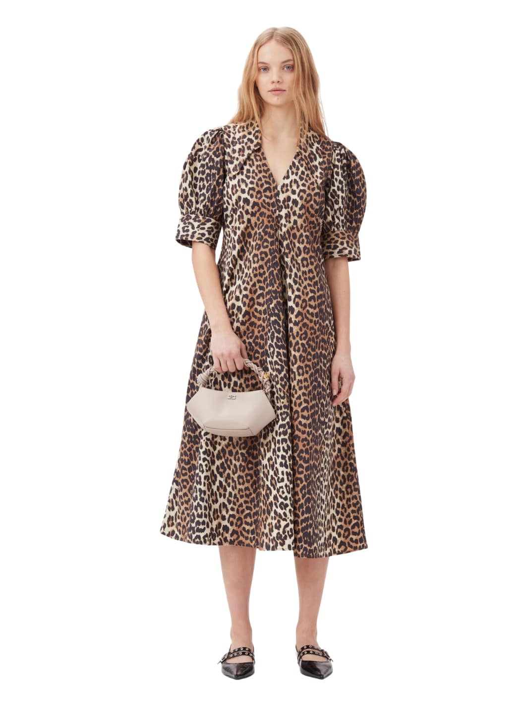 Ganni Dresses Kjole | Printed Cotton Poplin V-Neck Long Dress