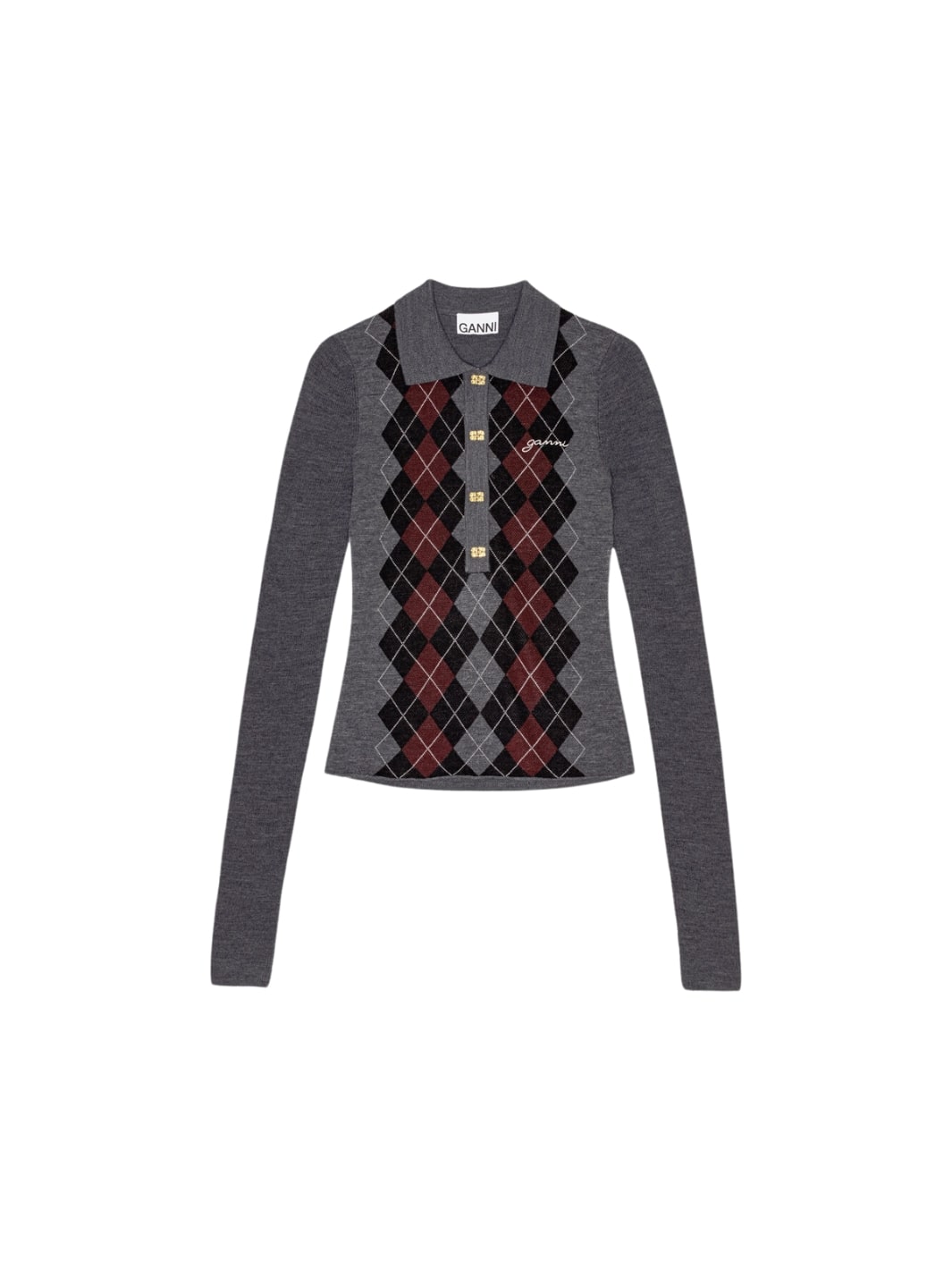 Ganni Sweaters Genser | Merino Jacquard Polo Shirt