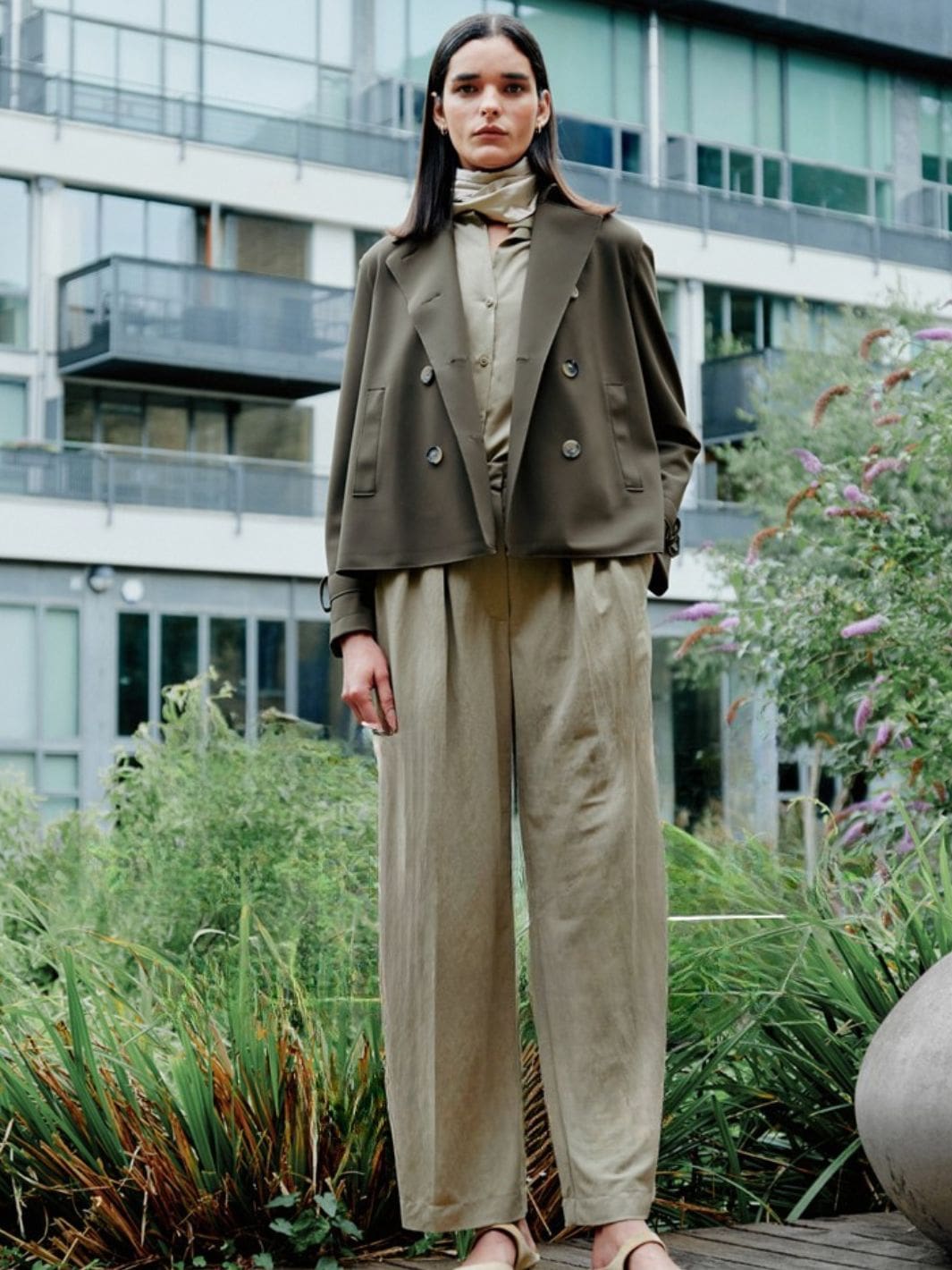 Harris Wharf London Jackets Jakke | W Cropped Trench Scuba Dark Khaki