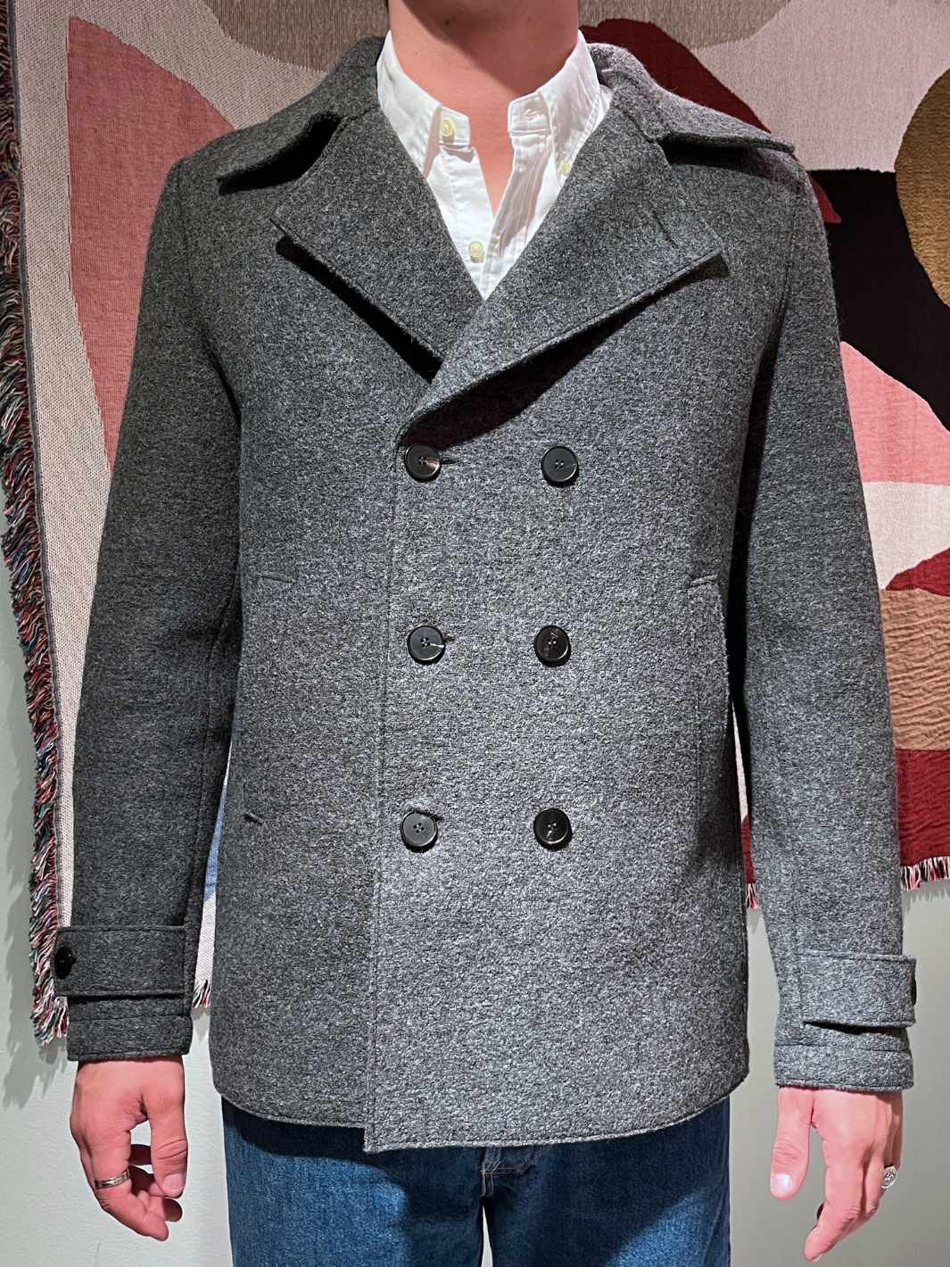 Harris Wharf London Outerwear Jakke | Peacoat Boiled Wool Middle Grey