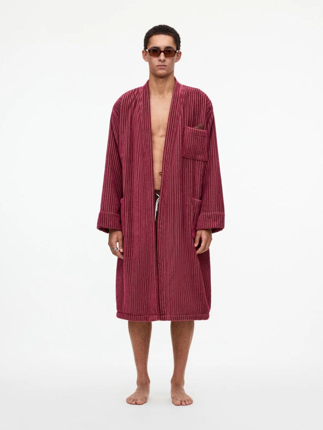 Oas Underwear Badekåpe | Botanico Striped Velour Robe Pink
