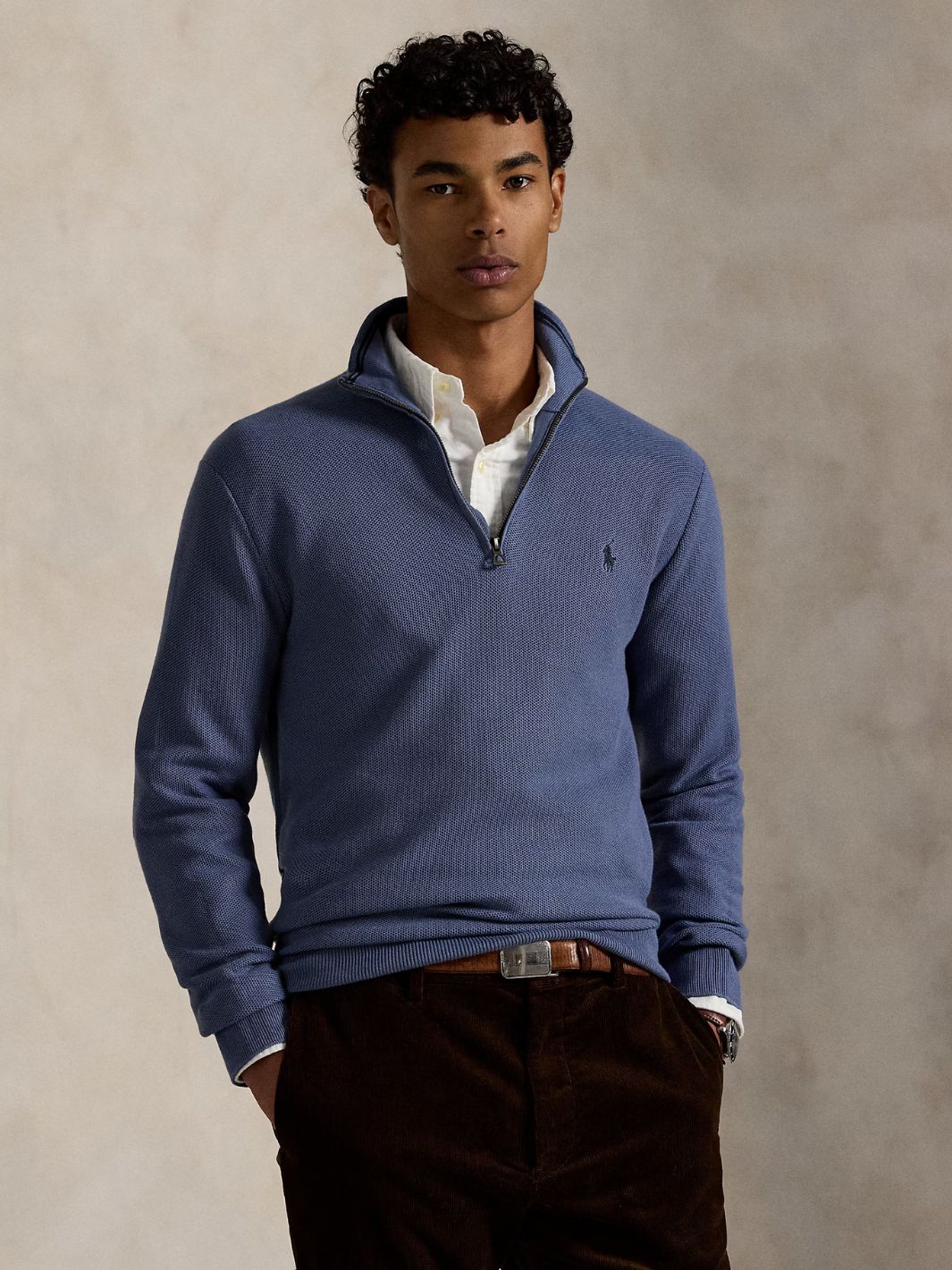 Polo Ralph Lauren Sweaters Genser | Half-Zip Neck Stripe Cotton Blue