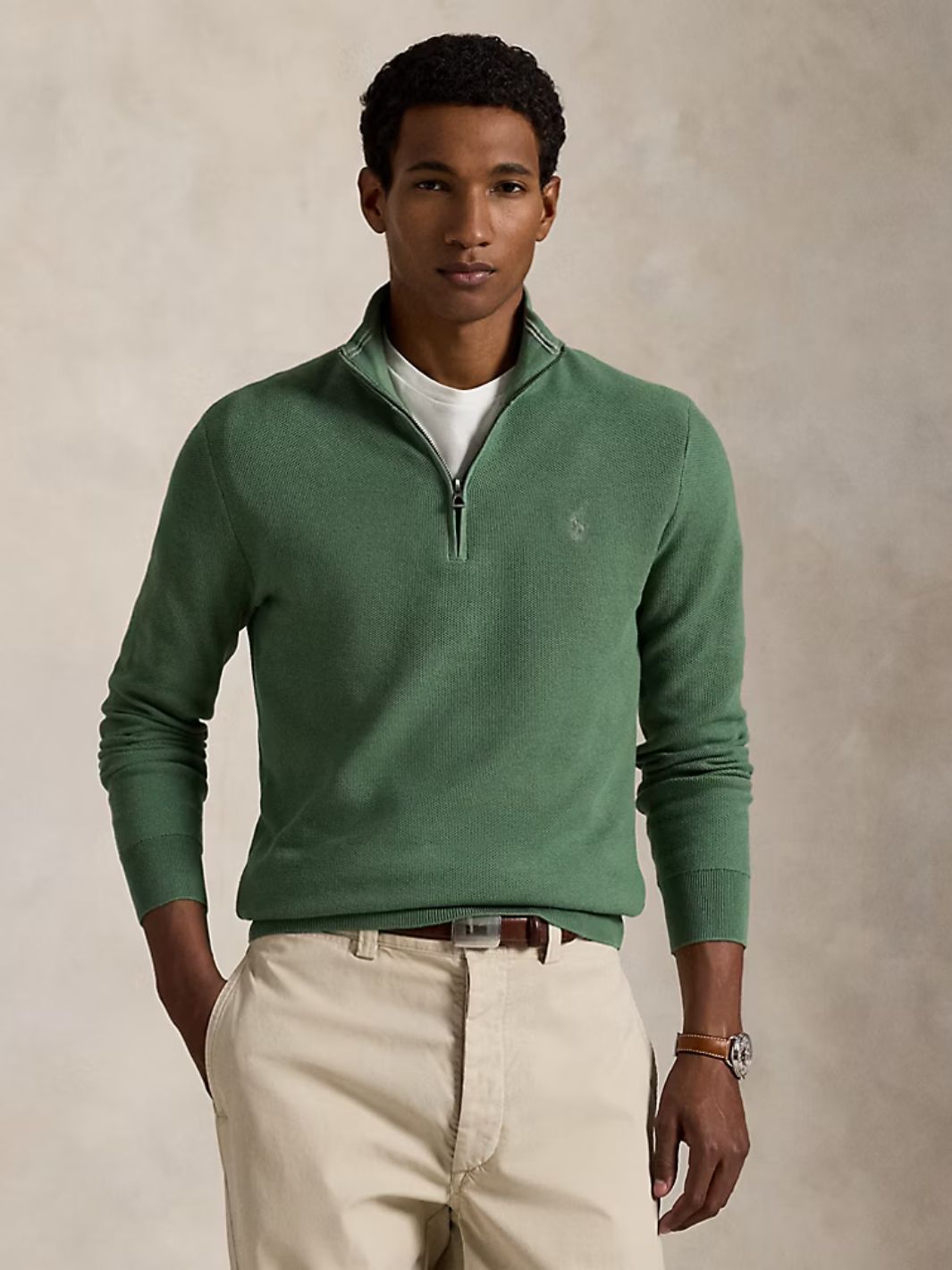 Polo Ralph Lauren Sweaters Genser | Half-Zip Neck Stripe Cotton Green