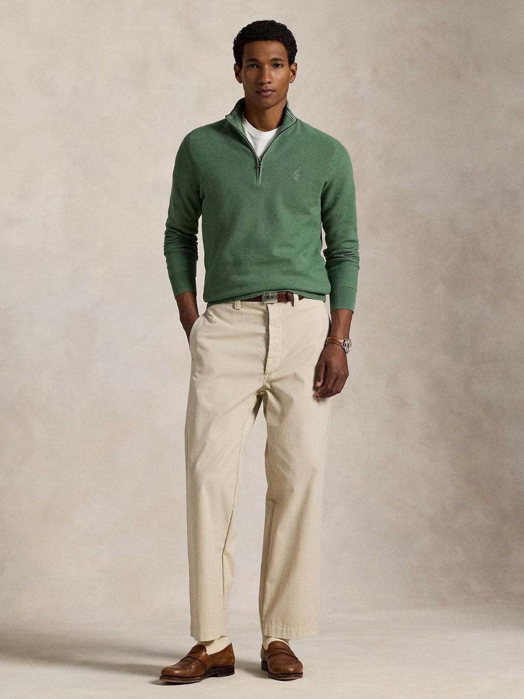 Polo Ralph Lauren Sweaters Genser | Half-Zip Neck Stripe Cotton Green