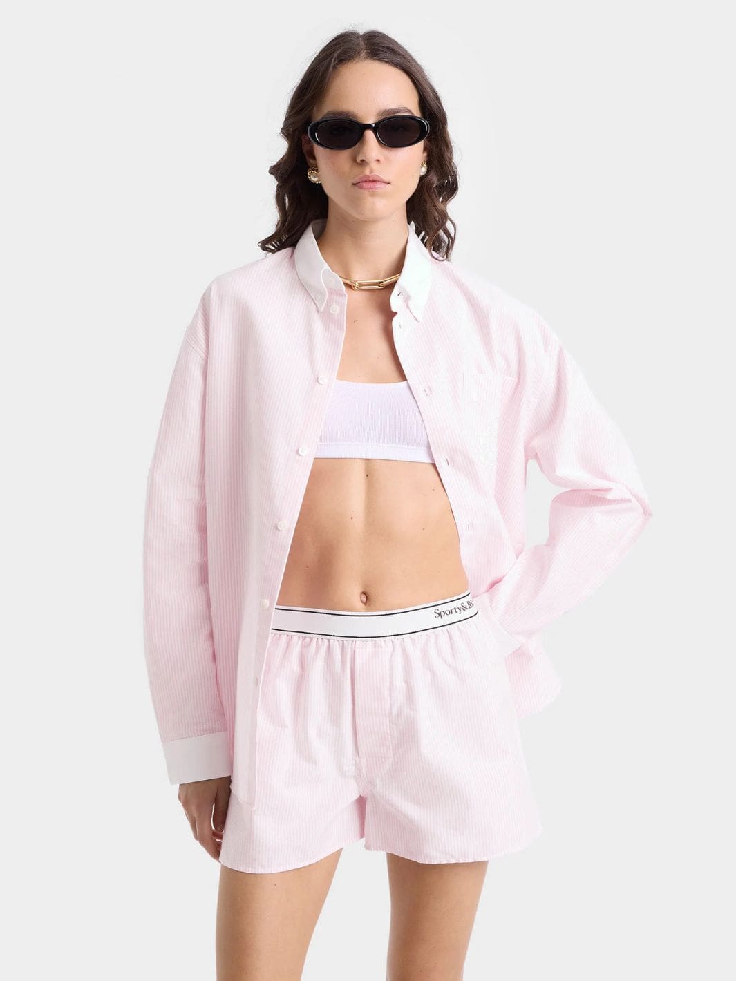 Sporty & Rich Shorts Shorts | Serif Logo Oxford Boxer Pink