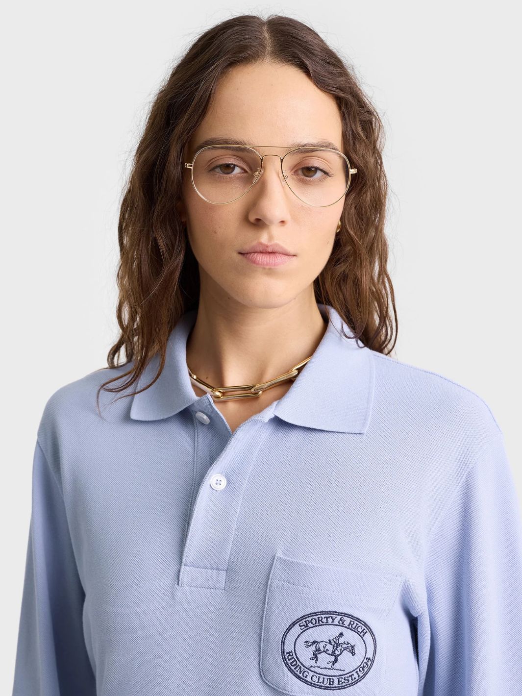 Sporty & Rich Sweaters Genser | RC Longsleeve Pique Polo Washed Hydrangea
