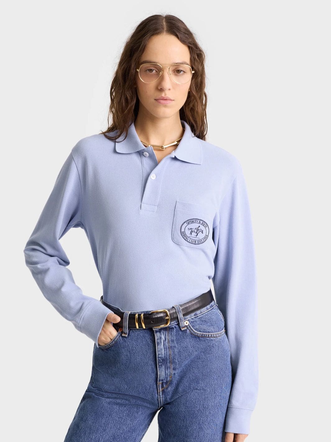 Sporty & Rich Sweaters Genser | RC Longsleeve Pique Polo Washed Hydrangea