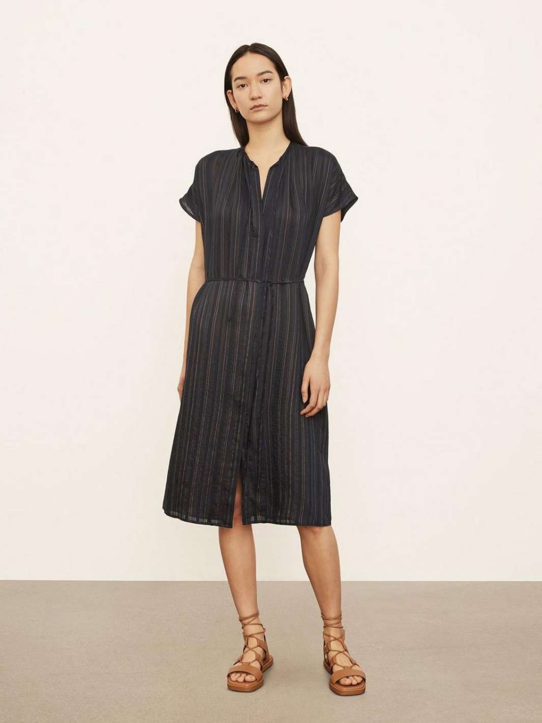 Vince Dresses Kjole | S/S Drapey Stripe Shirred Dress