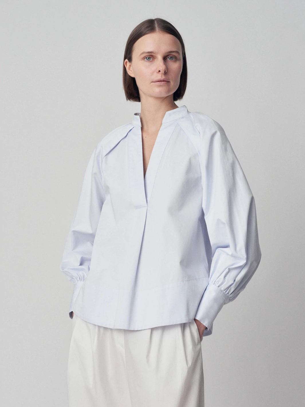 CO Collections Blouses Bluse | Ruched V-Neck Blouse Glacier